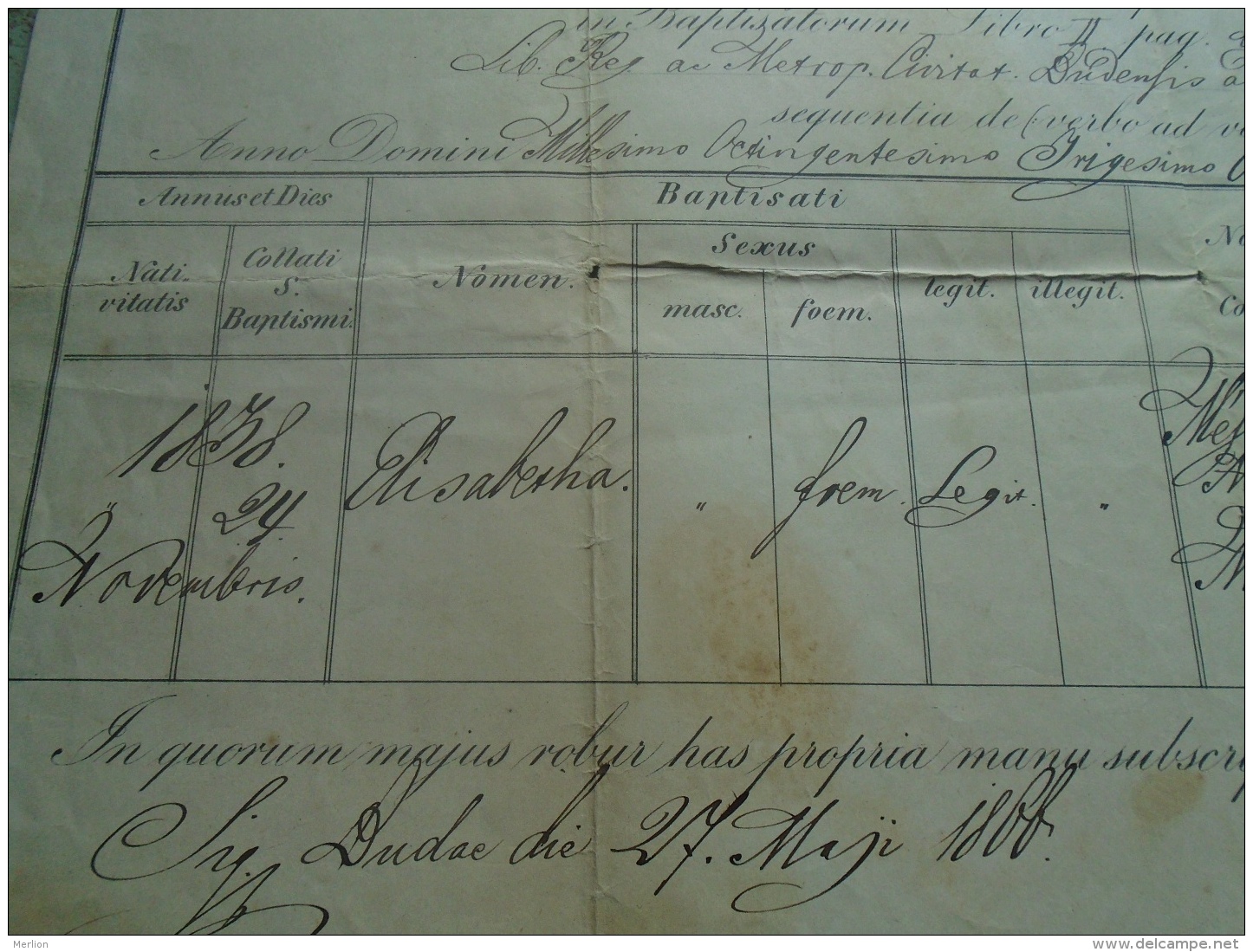 Hungary -  Elisabetha Mészáros -Georgius M -Catharina Móré - Budae -  -old Document  1866 BUDA   D137987.4 - Naissance & Baptême