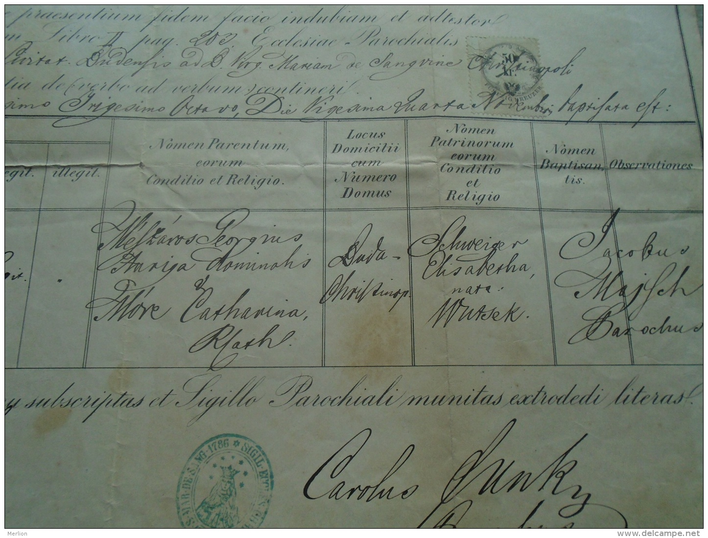 Hungary -  Elisabetha Mészáros -Georgius M -Catharina Móré - Budae -  -old Document  1866 BUDA   D137987.4 - Naissance & Baptême