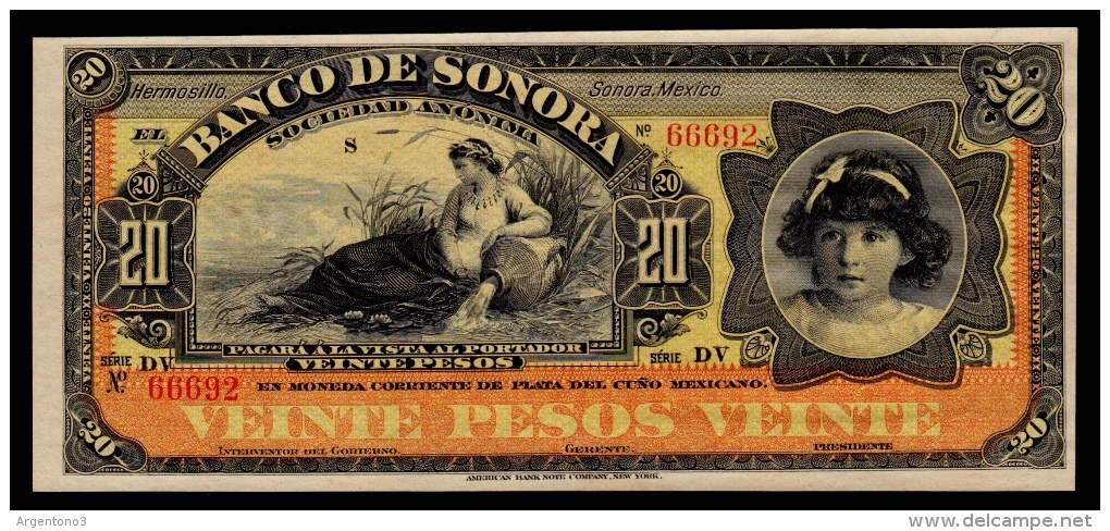 Mexico Sonora 20 Pesos 1899-1911 UNC- - Mexico