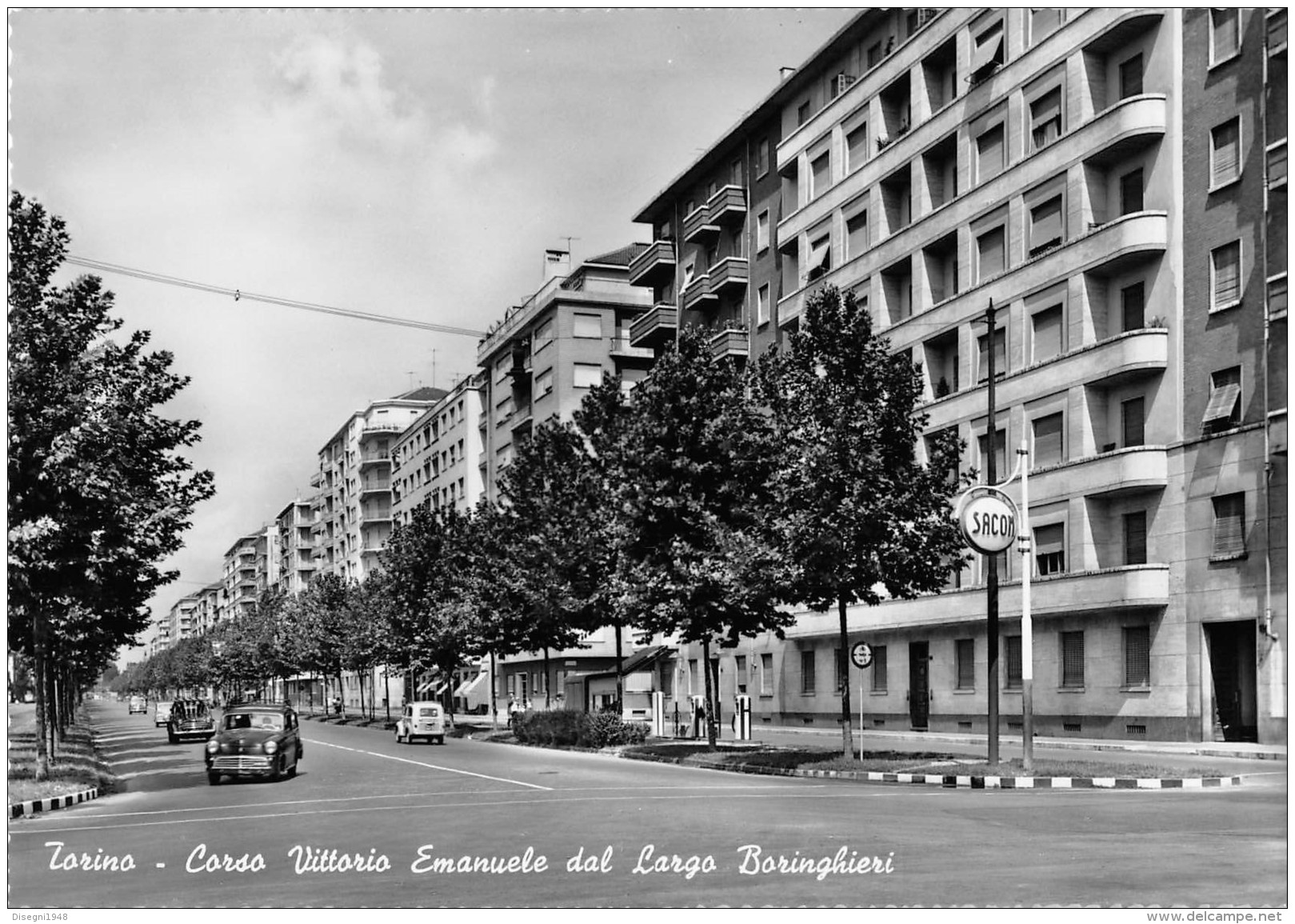 05213 "TORINO - C.SO VITT. EMAN. DAL LARGO BORINGHIERI - DISTRIB. SACOM"  SACAT. ANIMATA. CART. POST. ORIG. NON SPEDITA. - Panoramische Zichten, Meerdere Zichten