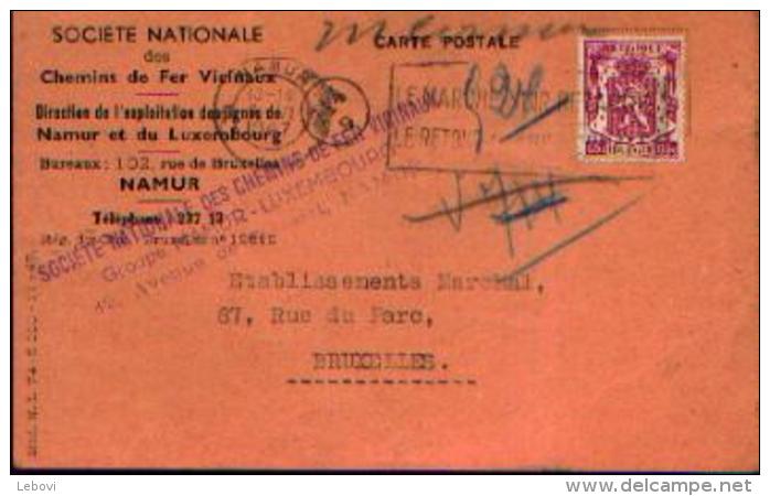 S..N.C.V. « Direction De L’exploitation Des Lignes De Namur Et Du Luxembourg » Carte Postale (1947) - Ferrocarril