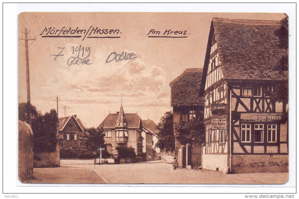 6082 MÖRFELDEN - WALLDORF, Am Kreuz, "Zum Goldenen Apfel", 1919 - Moerfelden-Walldorf