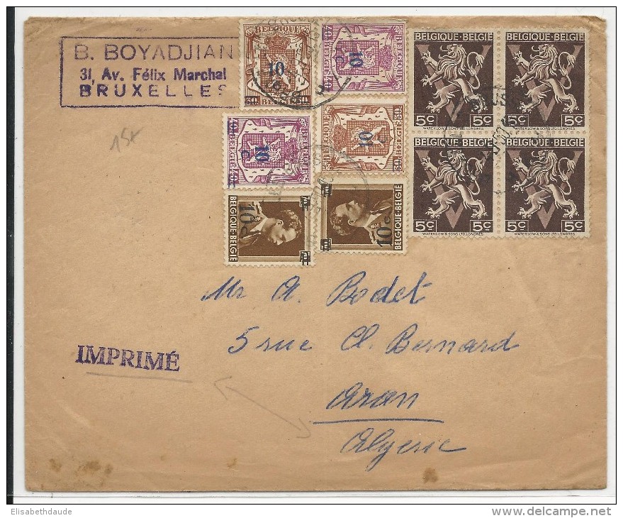 BELGIQUE - 1950 - ENVELOPPE "IMPRIME" De BRUXELLES Pour ORAN (ALGERIE) - Cartas & Documentos