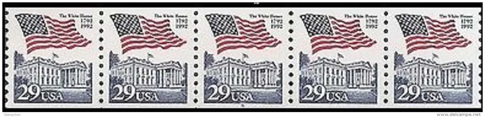1992 USA Flag Over The White House PNC5 Plate Number Coil Strip PI #7 Sc#2609 Post - Roulettes (Numéros De Planches)