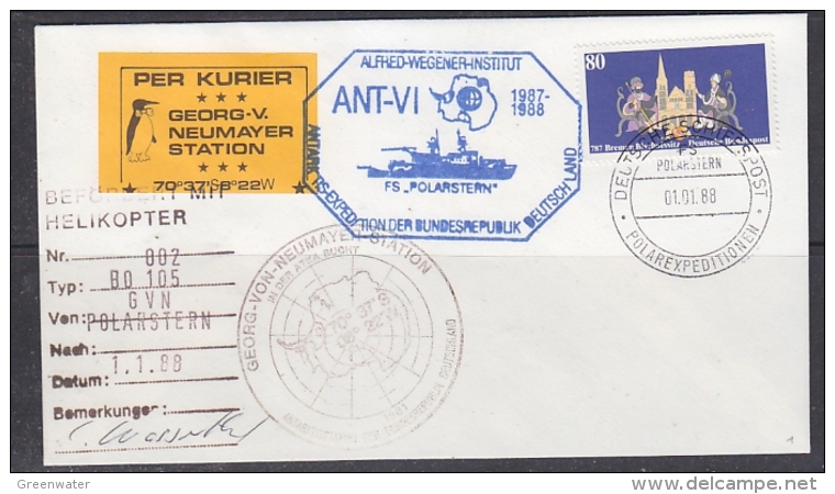 Germany 1988 Heliflight From Georg Von Neumayer Station To Polarstern On 1.1.1988 Signature (29172) - Antarctische Expedities