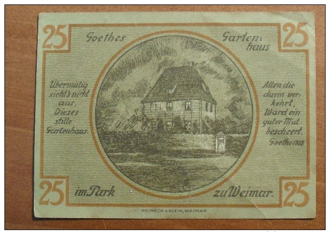 1921 - Allemagne - Germany - 25 PFENNIG, Notgeld Weimar, 1 Marz 1921, 123246 - Andere & Zonder Classificatie