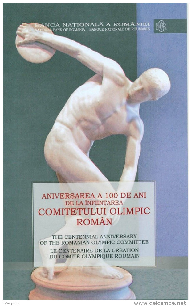 OLYMPIC GAMES 10 LEI 2014 100th ROMANIAN OLYMPIC COMMITTEE,MEDAL PROOF SILVER COIN,250 Pcs UNCIRCULATED VERY RARE - Romania