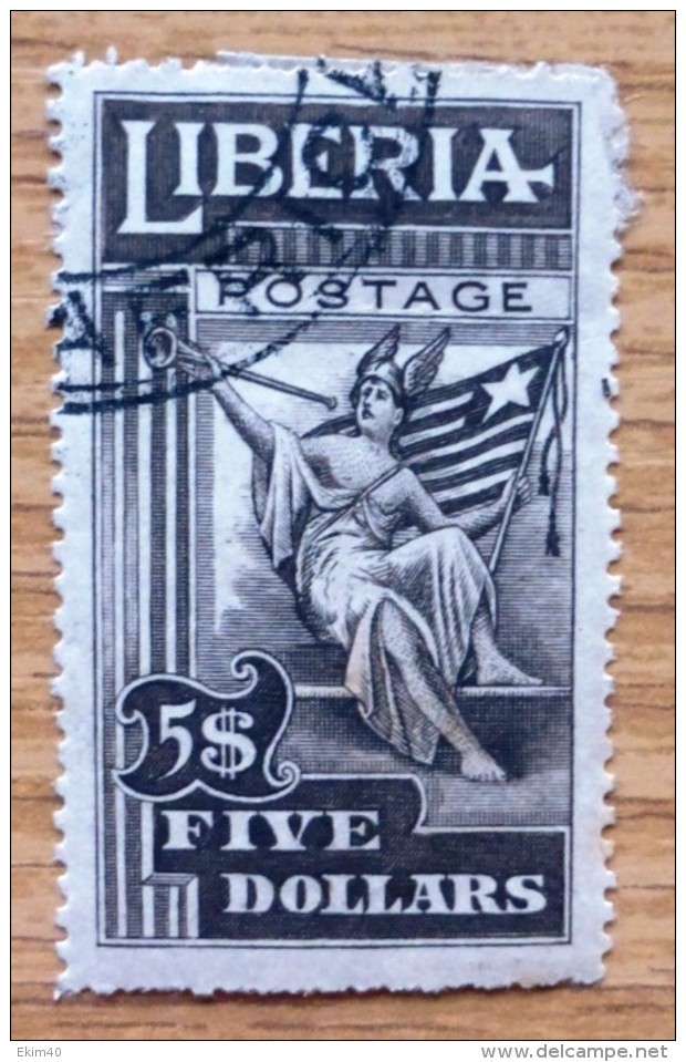 1918 Liberia Used  Stamp 5 Dollar   No LB-122 - Liberia