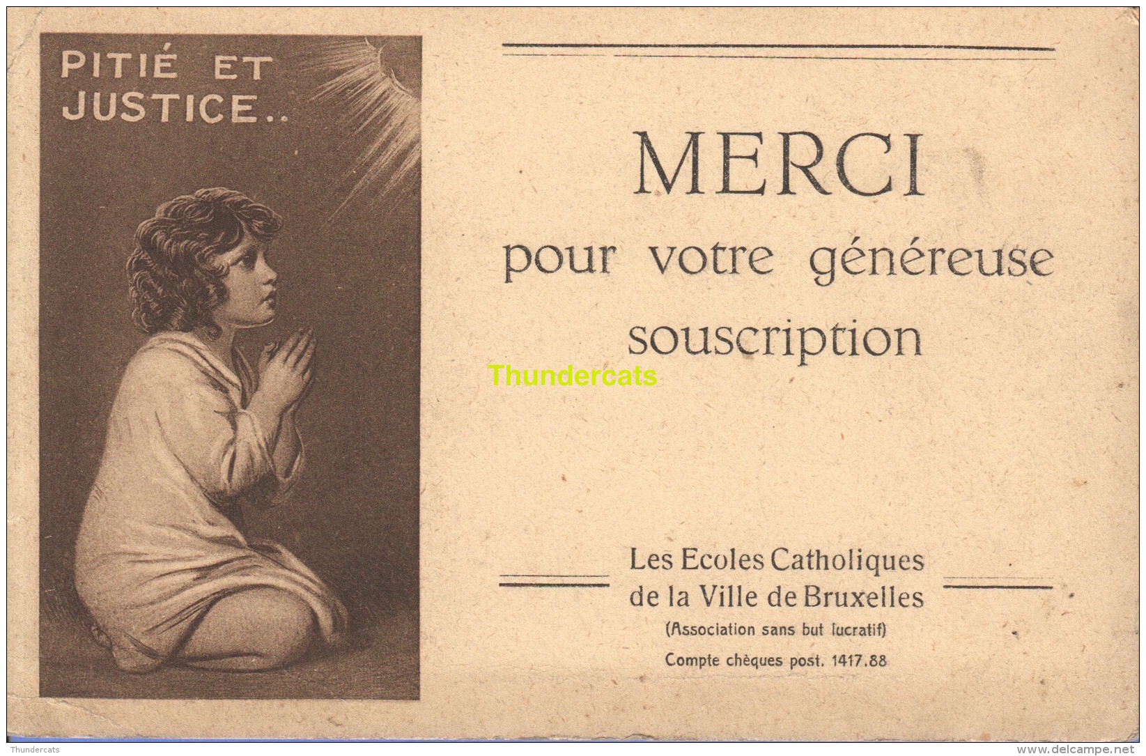 CPA LES ECOLES CATHOLIQUES DE LA VILLE DE BRUXELLES MERCI POUR VOTRE GENEREUSE SOUSCRIPTION - Enseignement, Ecoles Et Universités