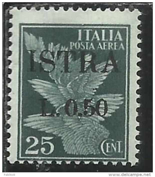 OCCUPAZIONE JUGOSLAVIA YUGOSLAVIA ISTRIA 1945 SURCHARGE ITALY SOPRASTAMPATO ITALIA POSTA AEREA LIRE 0,50 SU 25 CENT. MNH - Occup. Iugoslava: Istria