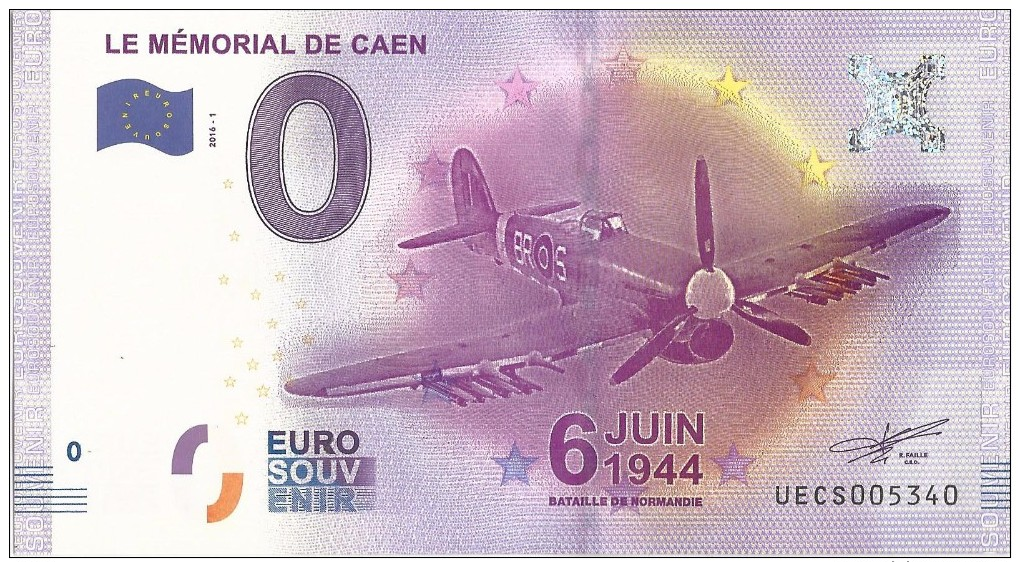 Memorial De Caen 2016 - Billet Touristique Souvenir 0 Zero Euro - Pruebas Privadas