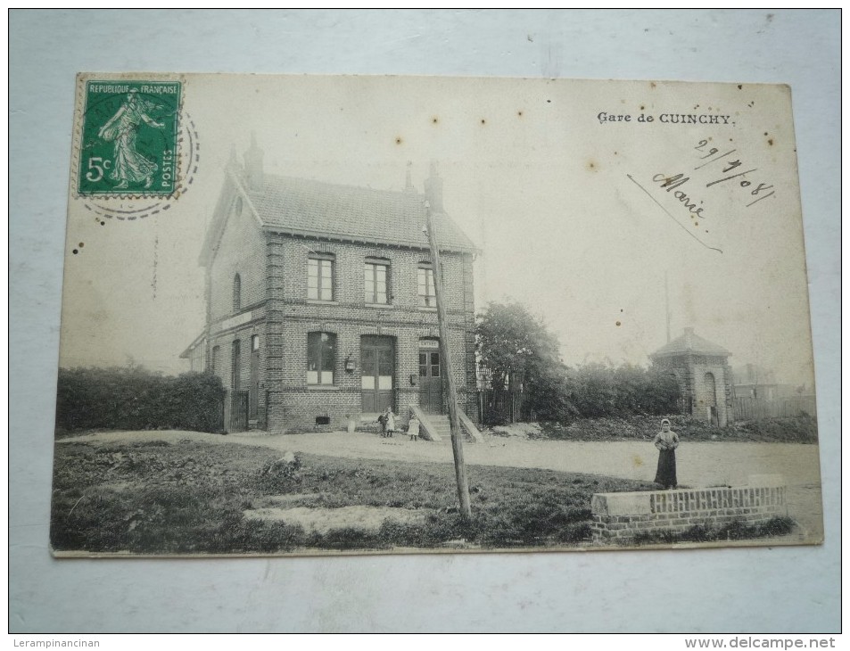 62 CUINCHY LA GARE 1908  CIRCULEE   ETAT  CORRECT  DOS  DIVISE - Sonstige & Ohne Zuordnung