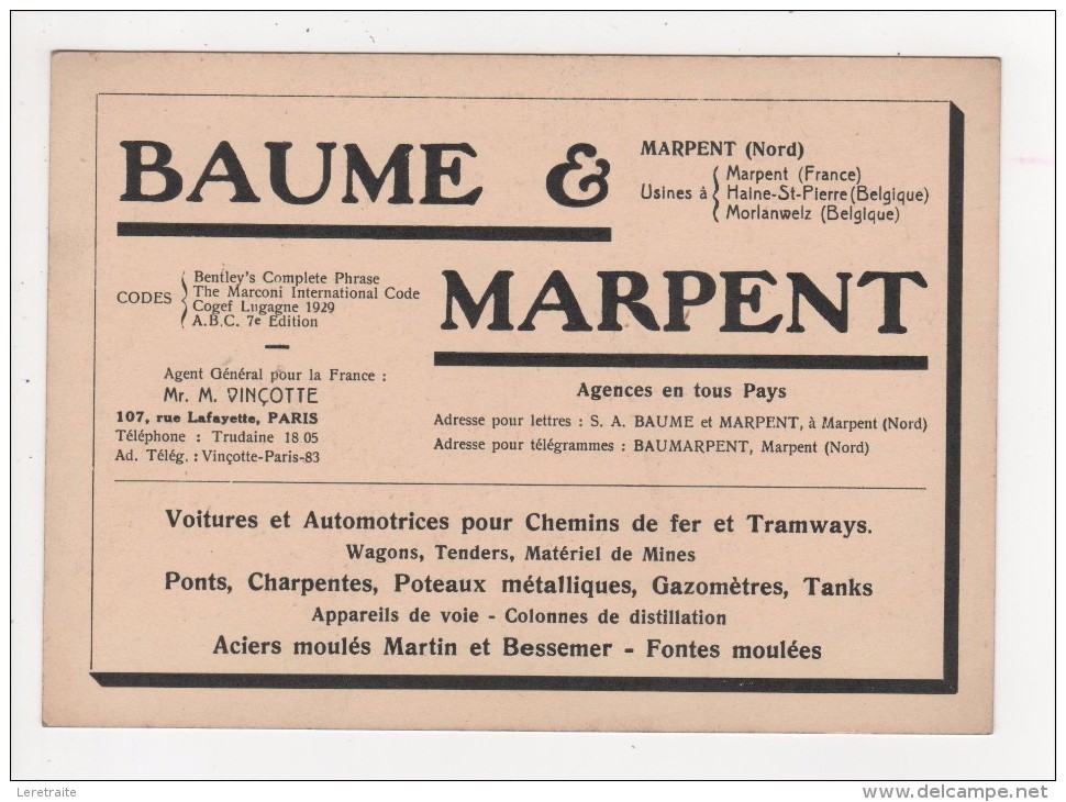 12 Cartes Publicitaires De L'usine BAUME & MARPENT (Nord) Voitures Et Automotrices Pour Chemins De Fer Et Tramways Etc - Chemin De Fer