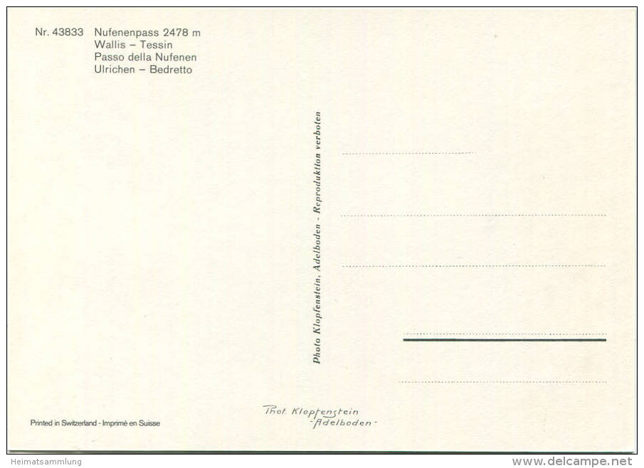 Nufenenpass - Passo Della Nufenen - Ulrichen Bedretto - AK Großformat - Verlag Photo Klopfenstein Adelboden - Ulrichen