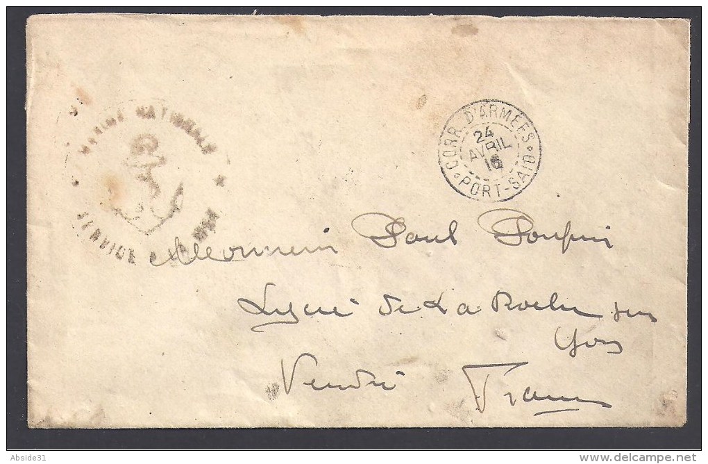 PORT - SAID - Cachet  CORR. D'ARMEES  Sur Enveloppe En Franchise 1916 - Storia Postale