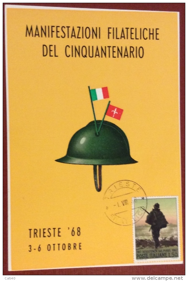 TRIESTE  1918 - 1968 - ELMETTO E BANDIERE CARTOLINA   PER IL CINQUANTENARIO DELLA REDENZIONE - Pubblicitari