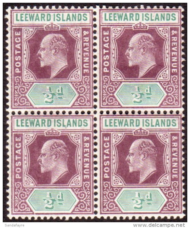 1908 &frac12;d Dull Purple And Green On Chalk-surfaced Paper, SG 29a, BLOCK OF 4 Superb Never Hinged Mint. For... - Leeward  Islands