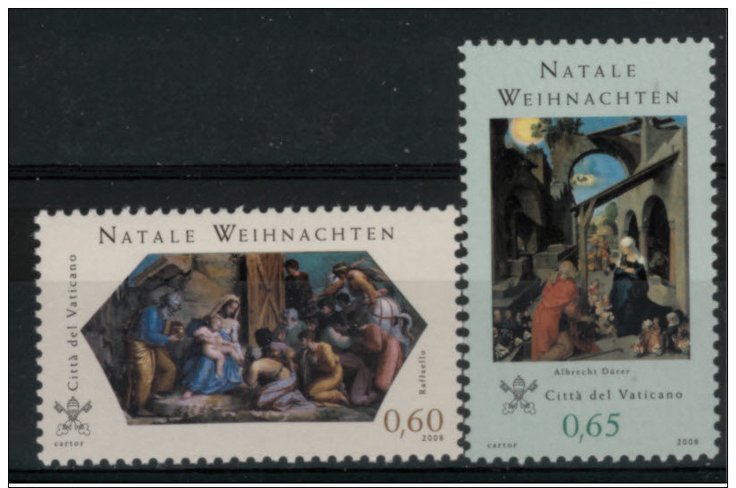 *B6* - VATICANO 2008 - Natale. Dipinti Di Albrecht  Dufrer E Raffaello Sanzio - 2 Val. MNH** - Perfetti - Unused Stamps