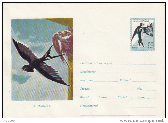 BIRDS, SWALLOW, COVER STATIONERY, ENTIER POSTAL, 1961, ROMANIA - Schwalben