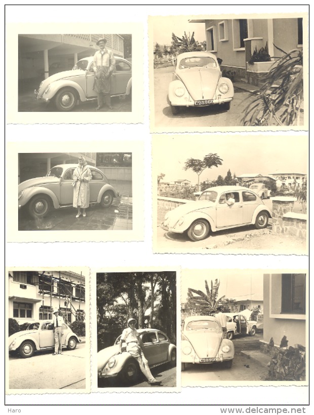 Lot De 7 Photos (+/- 6x 9 à 8 X 10 Cm)  Voiture VW - Oldtimer, Automobile "Coccinelle" Au Congo Belge (b184) - Personnes Anonymes