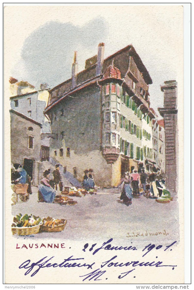 Suisse - Vaud - Lausanne Marché Illustrée Illustrateur 1901 - Lausanne