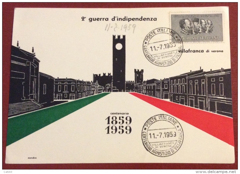 POSTE ITALIANE * CENTENARIO ARMISTIZIO DI VILLAFRANCA  11/7/1959 * Annullo Speciale SU CARTOLINA VILLAFRANCA DI VERONA - Reggimenti