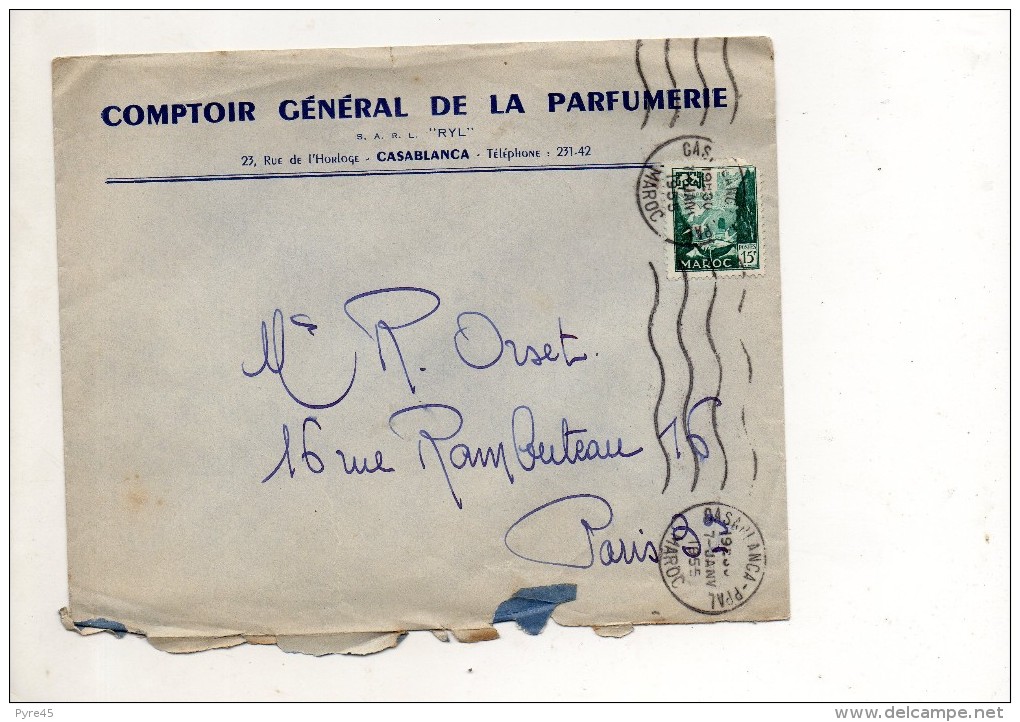 MAROC ENVELOPPE DU 7 JANVIER 1955 DE CASABLANCA POUR PARIS - Briefe U. Dokumente