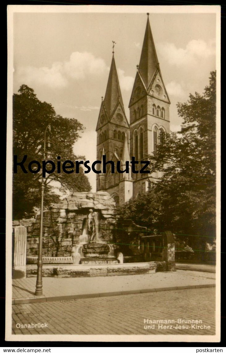 ALTE POSTKARTE OSNABRÜCK HAARMANN-BRUNNEN UND HERZ-JESU-KIRCHE Haarmannbrunnen Fountain Ansichtskarte AK Cpa Postcard - Osnabrueck