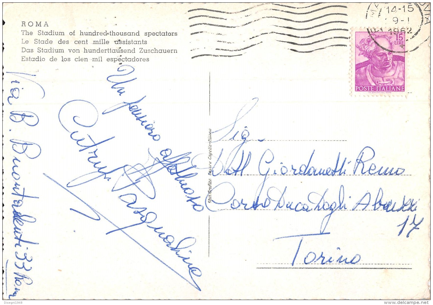 05218 "ROMA - STADIO DEI CENTOMILA" CART. POST. ORIG. SPEDITA 1962. - Stadien & Sportanlagen