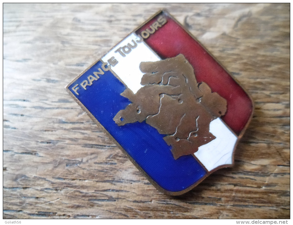 Insigne Militaire Ancien émaillé France Toujours, Drapeau Tricolore Et Carte De France - Armée De Terre