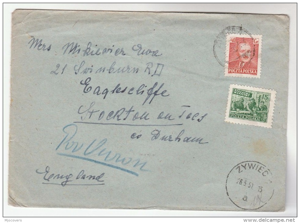 1951 Air Mail Zywiec  POLAND  Stamps COVER To GB - Covers & Documents