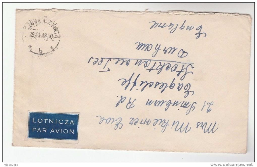 1948 Air Mail  POLAND COVER Stamps 3x 15z CHAINBREAKER REVOLUTION  To GB Airmail Label - Covers & Documents