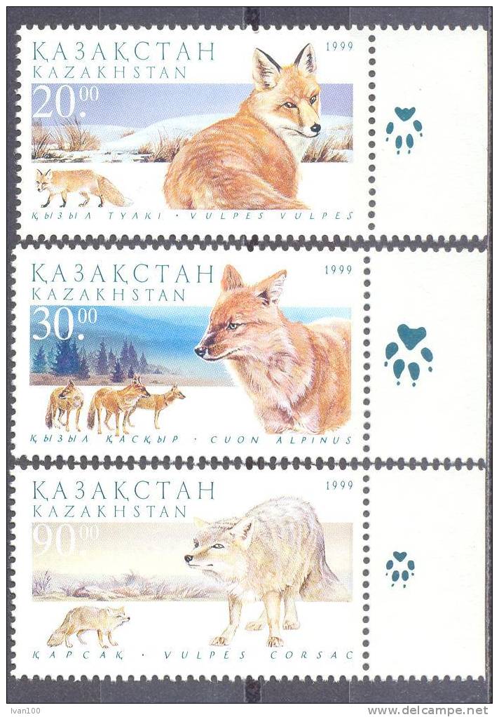 1999. Kazakhstan, Fauna Of Kazahstan, Fox, Wolf, Karsak, 3v, Mint/** - Kazakhstan