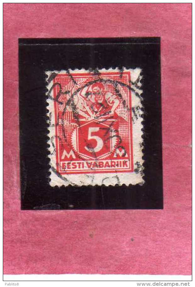 ESTONIA EESTI ESTLAND ESTONIE 1922 1925 BLACKSMITH MANISCALCO M 5 5m USATO USED OBLITERE´ - Estonia