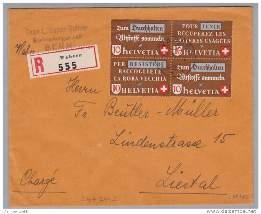 Schweiz KSZ Zusammendruck 1942-05-23 R-Brief M.Altstoff VB Zu# 254 I - Se-Tenant