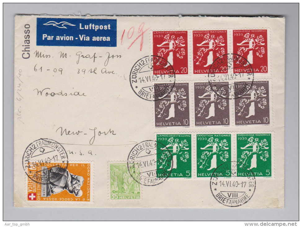 Schweiz KSZ Zusammendruck 1940-06-14 Lp-Brief Landistr. Zu# Z25-27a - Se-Tenant