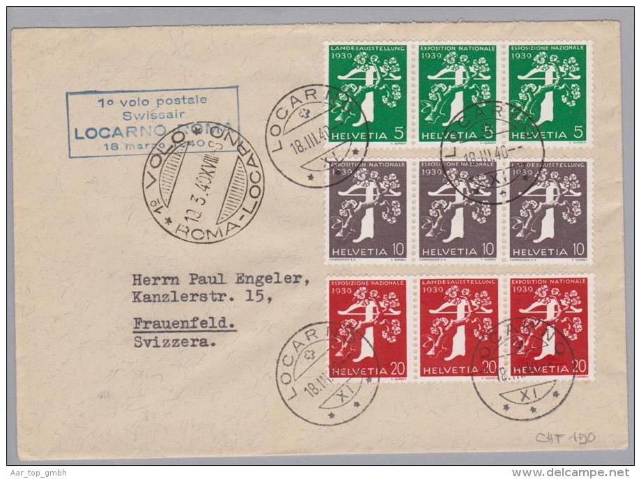 Schweiz KSZ Zusammendruck  1940-03-18 Locarno  Flugpost Brief M.Zu# Z25a, Z26b, Z27c - Zusammendrucke