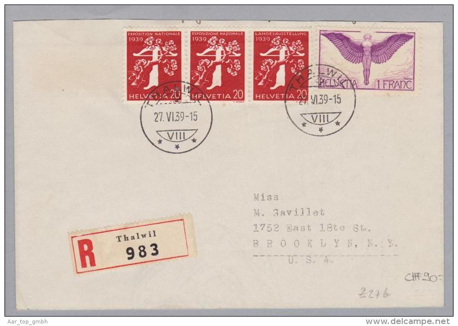 Schweiz KSZ Zusammendruck 1939-06-27 R-Brief >New York M.Zu#z27c + FP - Se-Tenant