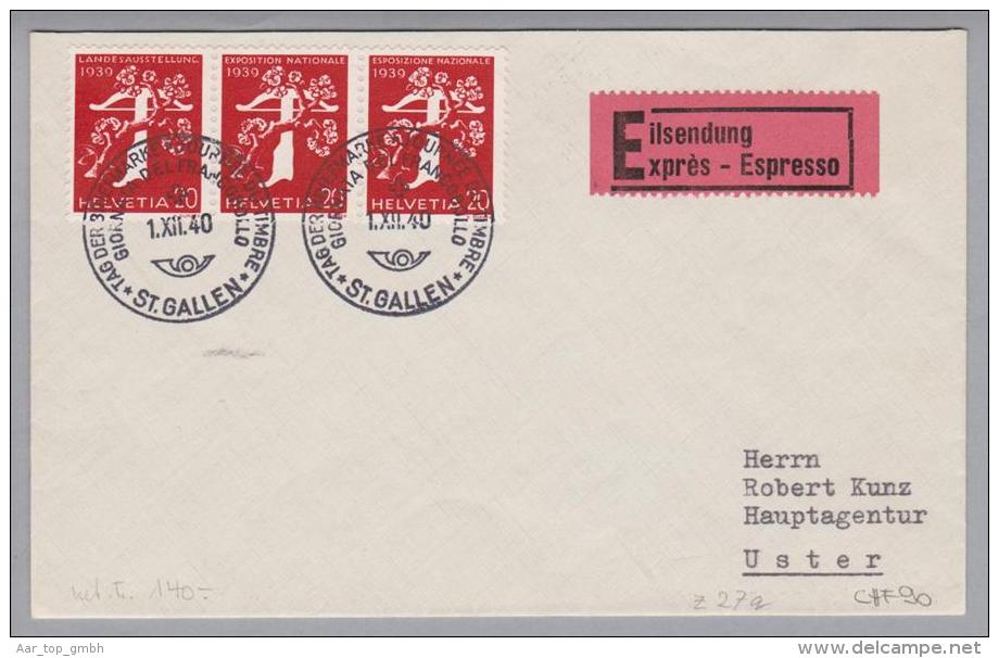 Schweiz KSZ Zusammendruck 1940-12-01 Exp.-Brief Landistreifen Zu#z27a - Se-Tenant