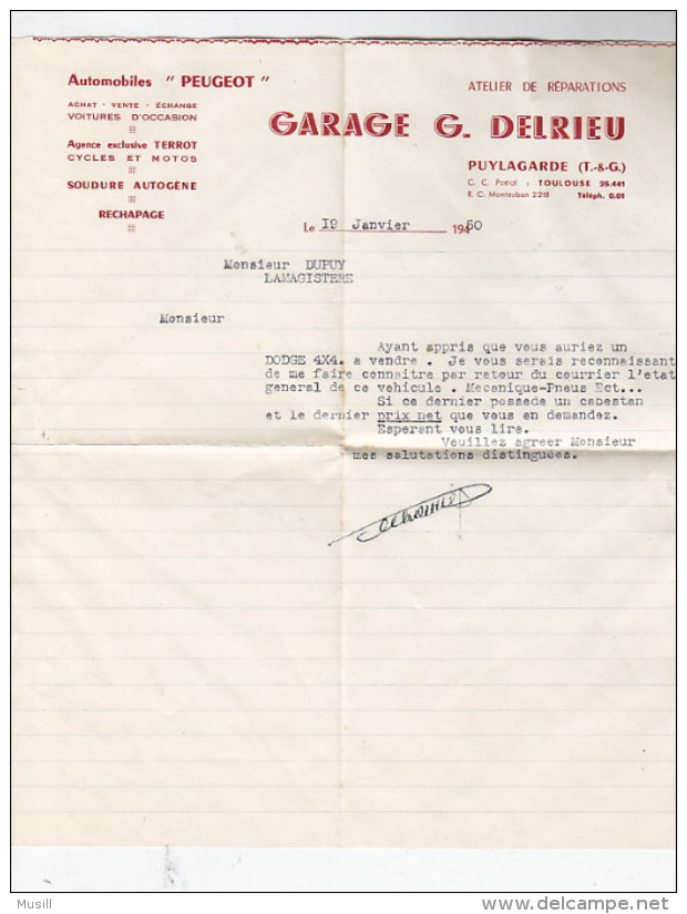 Garage Delrieu, Puylagarde, 82, à Mr. Dupuy, Lamagistère, 82. Dodge4x4. 1950. - LKW