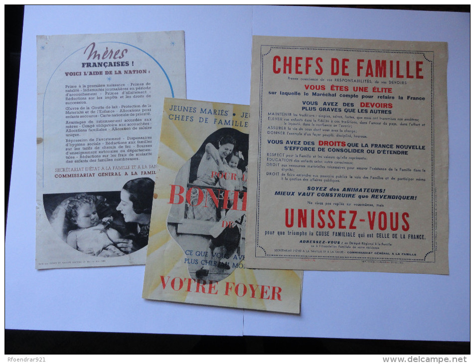 ETAT FRANCAIS 1940-44.lot De 3 Documents.FAMILLE (V. 6 Clichés) - Documentos Históricos