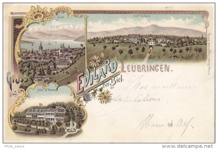 Evilard-Leubringen Bei Biel - Farbige Litho - Biel, Hotel Tannen, Dorf Evilard - Evilard