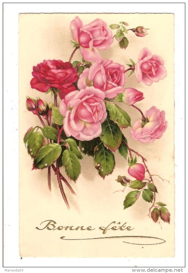 CARTE POSTALE ANCIENNE FANTAISIE - BONNE FETE - FLEUR - ROSE - Autres & Non Classés