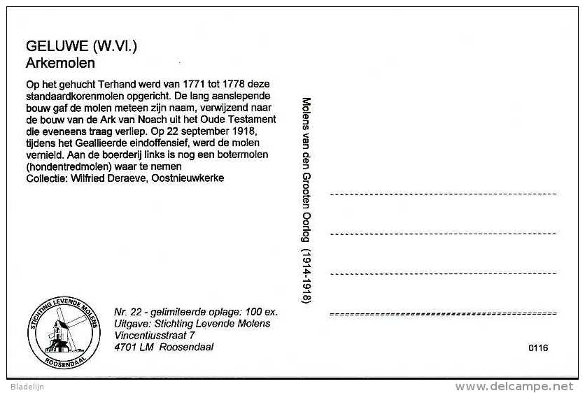 GELUWE Bij Wervik (W.Vl.) - Molen/moulin - De Verdwenen Arkemolen Opgezeild En In Werking Voor Zijn Verwoesting In 1918 - Wervik