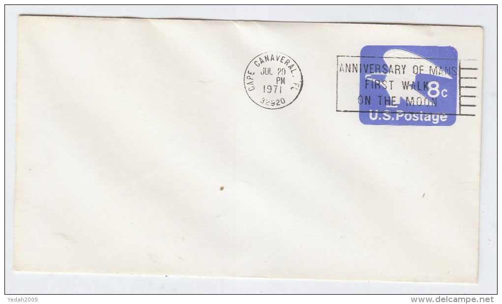 USA ANNIVERSARY OF MANS FIRST WALK ON THE MOON CANCEL COVER 1971 - Etats-Unis