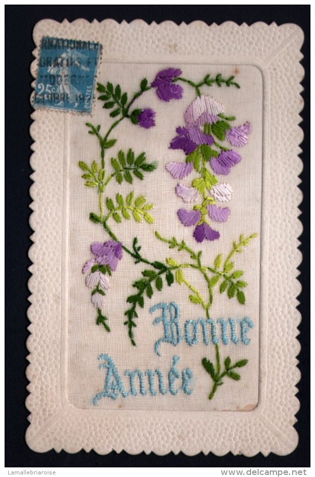 CARTE BRODEE, BONNE ANNEE - Embroidered