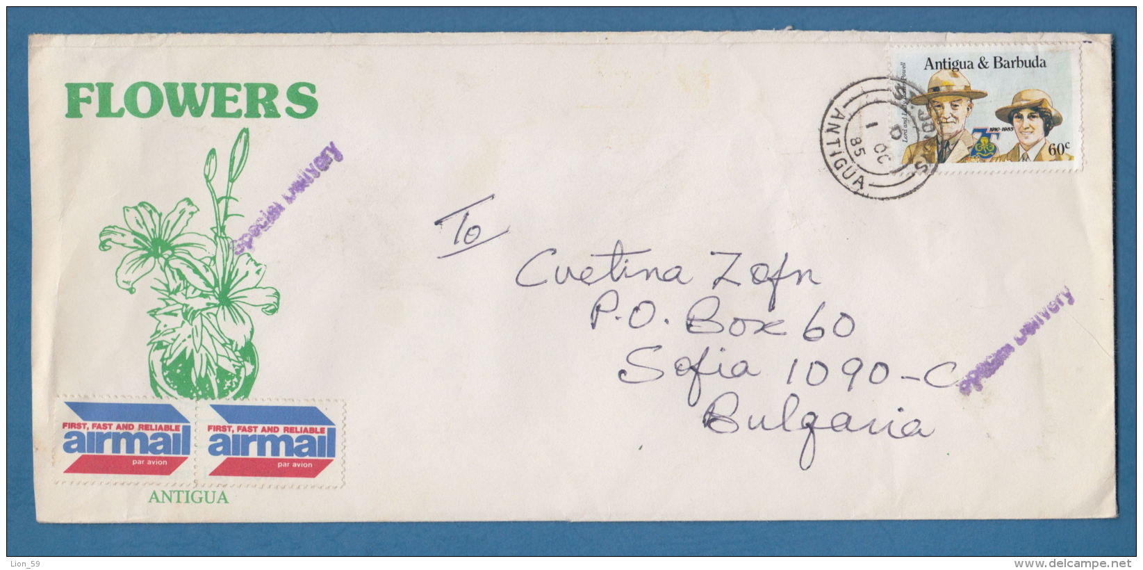 207375 / LETTER 1985 - 60 C. -  Lord Baden-Powell And Lady Baden-Powell  , Antigua And Barbuda - Barbuda (...-1981)