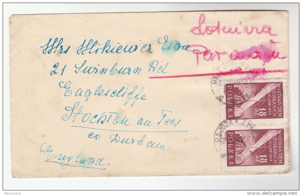 1949 Air Mail POLAND COVER With STAMPS ON BOTH SIDES To  GB - Covers & Documents