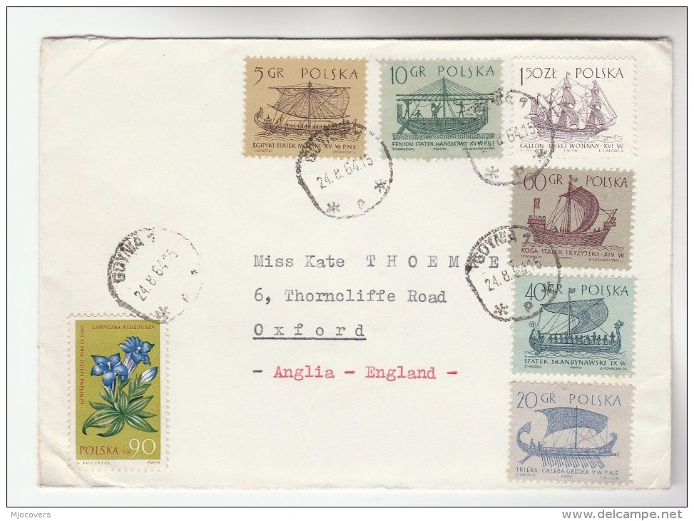 1964 Gdynia POLAND COVER Multi SAILING SHIPS Stamps To GB Ship Flower - Ships