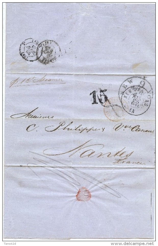 LBL37FR -  ETATS UNIS D'AMÉRIQUE  LETTRE NEW YORK / NANTES - …-1845 Prephilately